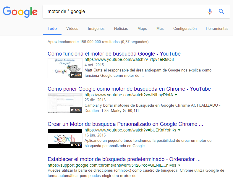 Pantallazo de búsqueda con asterisco, una de las formas de buscar en Google