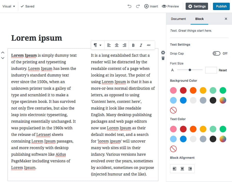 Interfaz de WordPress con los ajustes de colores.