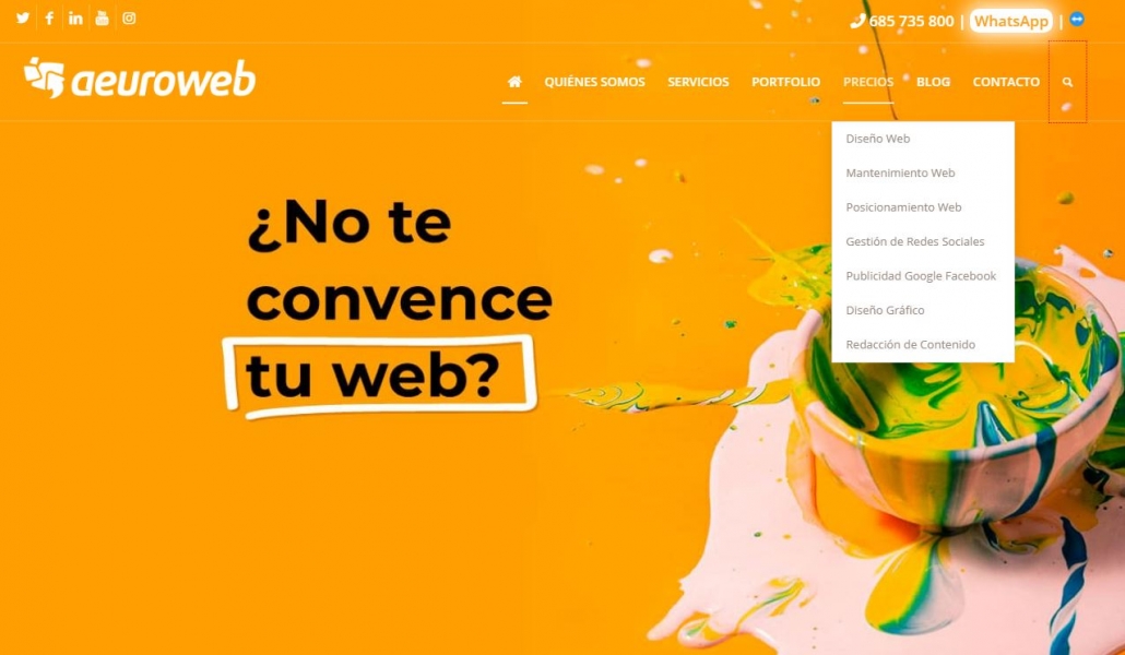 Web de Aeuroweb con la hoja de precios, hecha con diseño web profesional