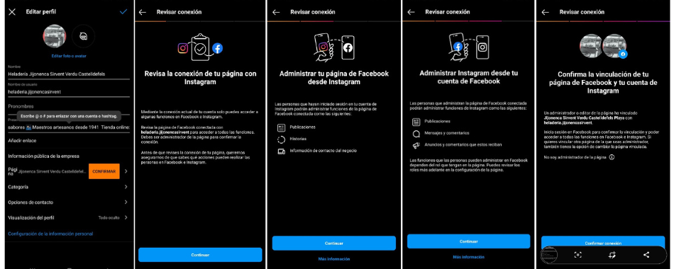 Confirmar conexión Facebook e Instagram desde app móvil
