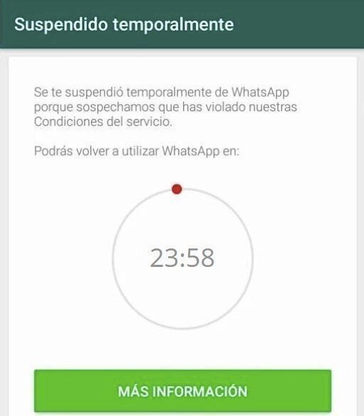 Pantallazo del temporizador de una cuenta de WhatsApp Business suspendida temporalmente